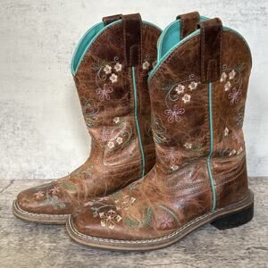 Smoky Mountain Girl's Western Floral Embroidered Leather Boots Sz 12.5